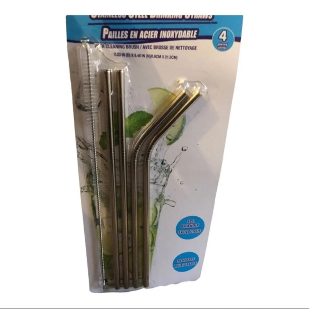 5piece stainless steel‎ eco friendly reusable straw set with cleaning brush set